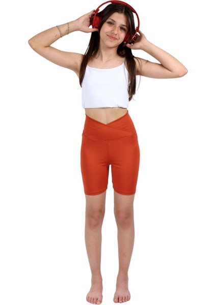 Kız Çocuk Yüksek Bel Kruvaze Kemer, Biker, Koşu, Yürüyüş, Spor, Atletik, Egzersiz, Fittness Kısa Tayt fiyatları