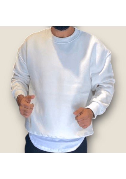 Beyaz Renk Şardonlu Basic Sweatshirt