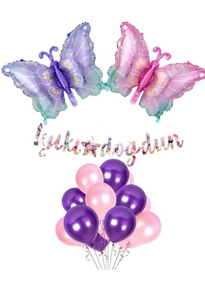 Büyük Boy Kelebek Folyolu Balon Set