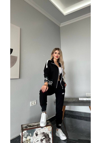 Kadın Fermuarlı Alt Üst Eşofman Takımı Nakışlı 2 Iplik Likra 390
