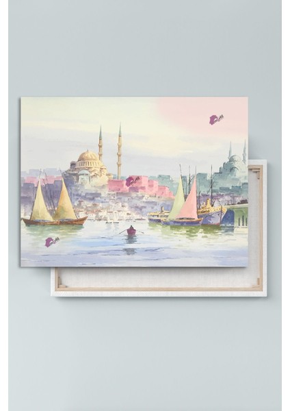 Istanbul Şehir Manzara Pastel Renkli Dekoratif Kanvas Tablo