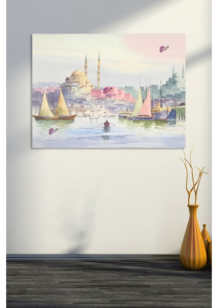 Istanbul Şehir Manzara Pastel Renkli Dekoratif Kanvas Tablo