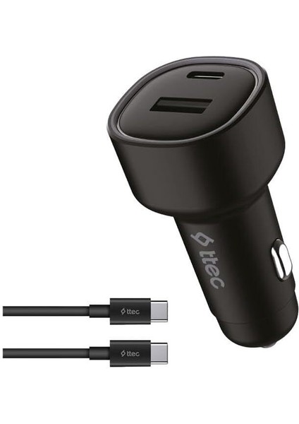 Smartcharger Duo Pd 48W Araç Hızlı Şarj Aleti Usb-C+Usb-A - Usb-C-Usb-C 3A Kablo Siyah