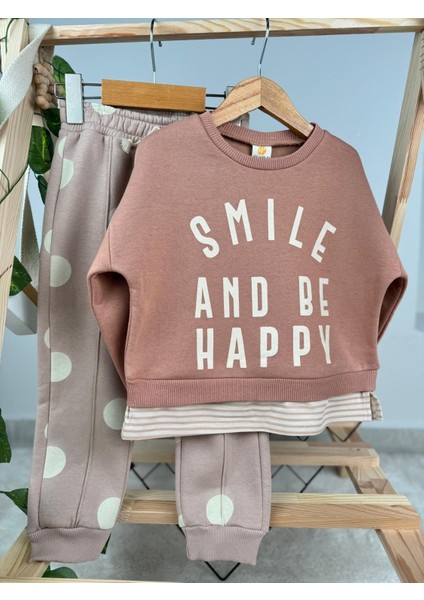 Smile And Be Happy Baskılı 3 Ip Kışlık Kız Çocuk Ikili Takım