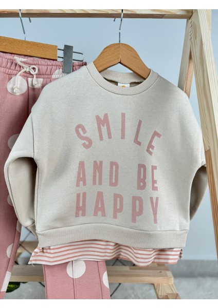 Smile And Be Happy Baskılı 3 Ip Kışlık Kız Çocuk Ikili Takım