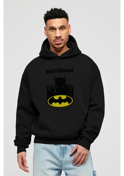 Batman (21) Ön Baskılı Siyah Oversize Kapüşonlu Sweatshirt Erkek Kadın