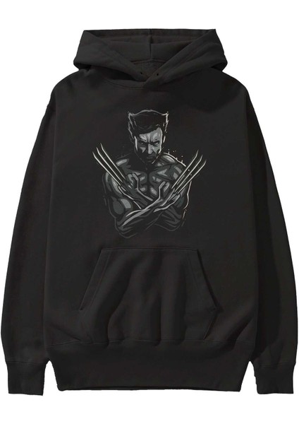 Wolverine Ön Baskılı Siyah Oversize Kapüşonlu Sweatshirt Erkek Kadın fiyatları