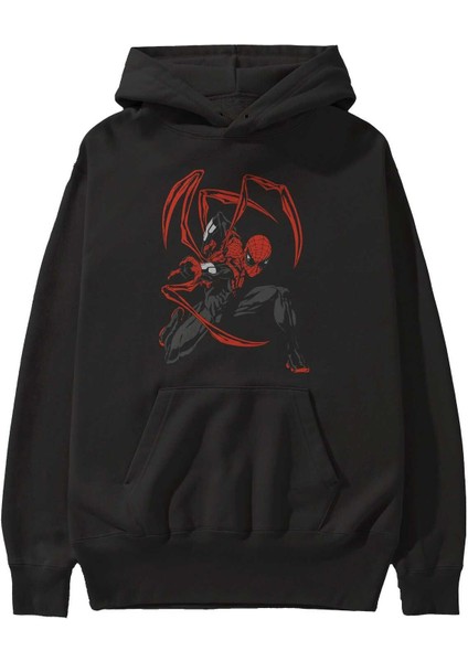 Spiderman (16) Ön Baskılı Siyah Oversize Kapüşonlu Sweatshirt Erkek Kadın fiyatları
