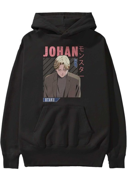 Johan Liebert Monster Anime Ön Baskılı Siyah Hoodie Oversize Kapüşonlu Sweatshirt Erkek Kadın