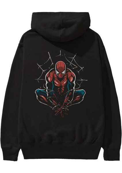 Spiderman (15) Arka Baskılı Siyah Oversize Kapüşonlu Sweatshirt Erkek Kadın fiyatları