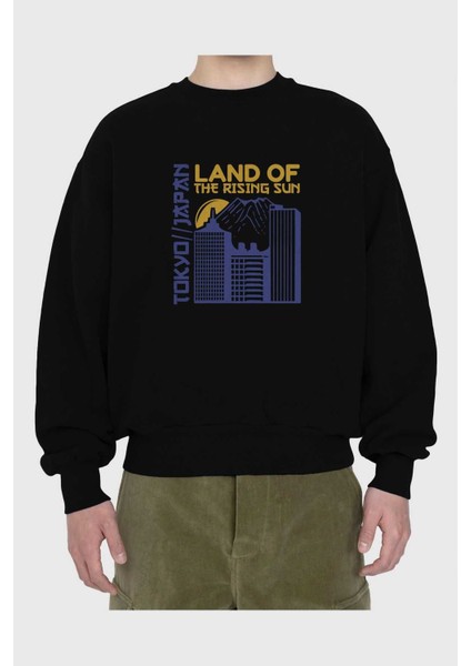 Tokyo 3 Ön Baskılı Siyah Oversize Sweatshirt Erkek Kadın Bisiklet Yaka fiyatları