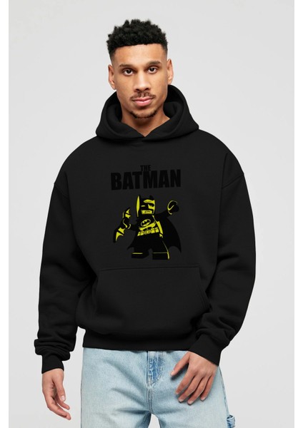 Batman (19) Ön Baskılı Siyah Oversize Kapüşonlu Sweatshirt Erkek Kadın