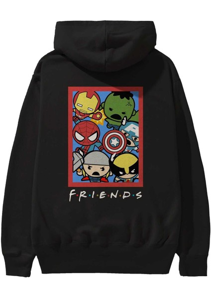 Friends Avenger Arka Baskılı Siyah Oversize Kapüşonlu Sweatshirt Erkek Kadın fiyatları
