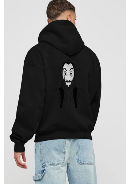 La Casa De Papel (7) Arka Baskılı Siyah Oversize Kapüşonlu Sweatshirt Erkek Kadın