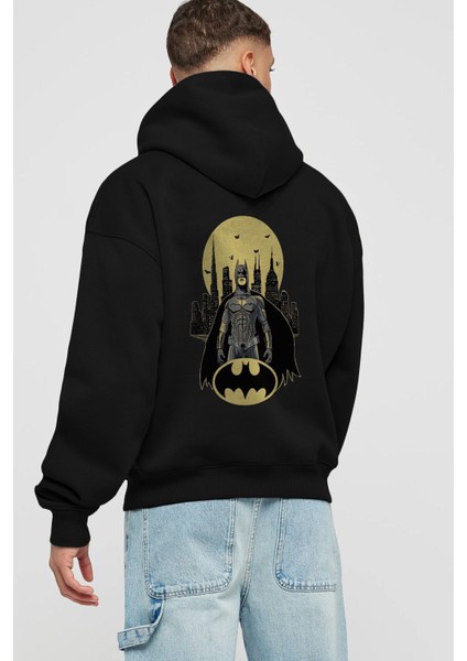 Batman 6 Arka Baskılı Siyah Oversize Kapüşonlu Sweatshirt Erkek Kadın