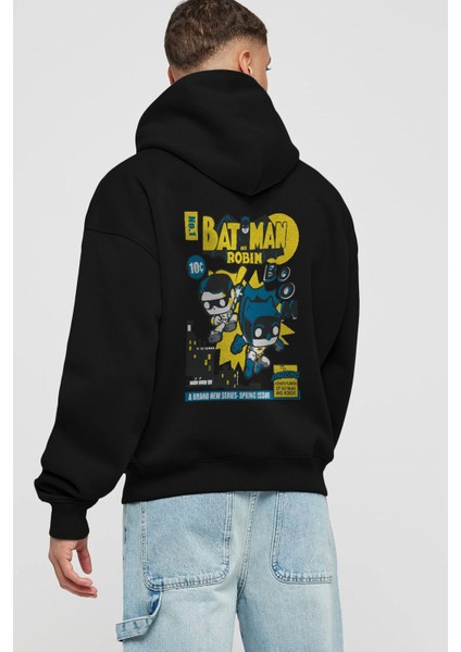 Batman (7) Arka Baskılı Siyah Oversize Kapüşonlu Sweatshirt Erkek Kadın