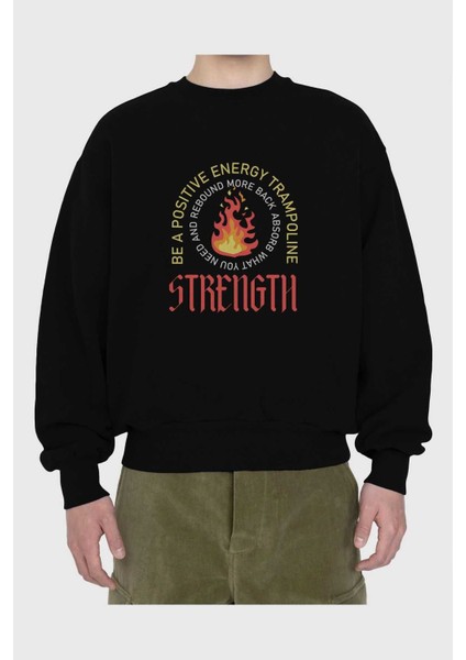 Positive Energy Ön Baskılı Siyah Oversize Sweatshirt Erkek Kadın Bisiklet Yaka fiyatları