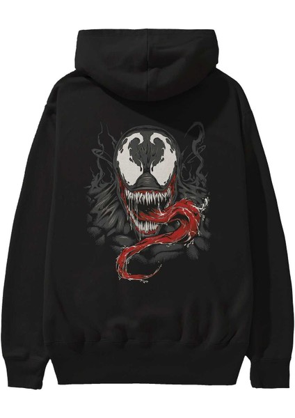 Venom (18) Arka Baskılı Siyah Oversize Kapüşonlu Sweatshirt Erkek Kadın fiyatları