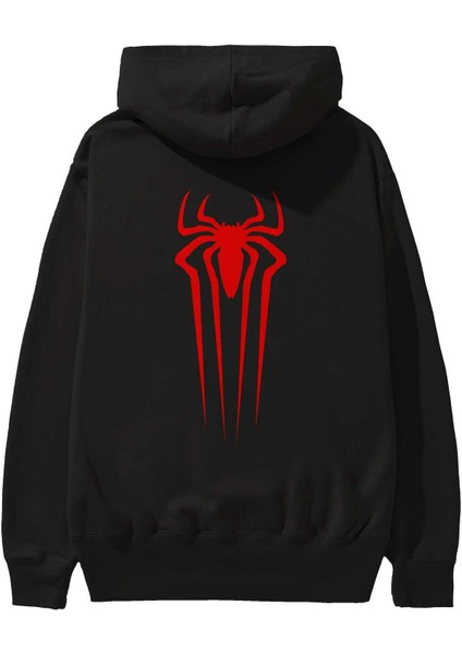 Spiderman 2 Arka Baskılı Siyah Oversize Kapüşonlu Sweatshirt Erkek Kadın fiyatları