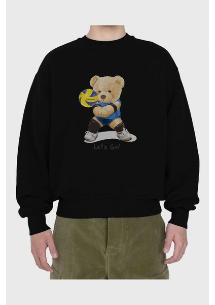 Baskılı Siyah Oversize Sweatshirt Erkek Kadın Bisiklet Yaka fiyatları