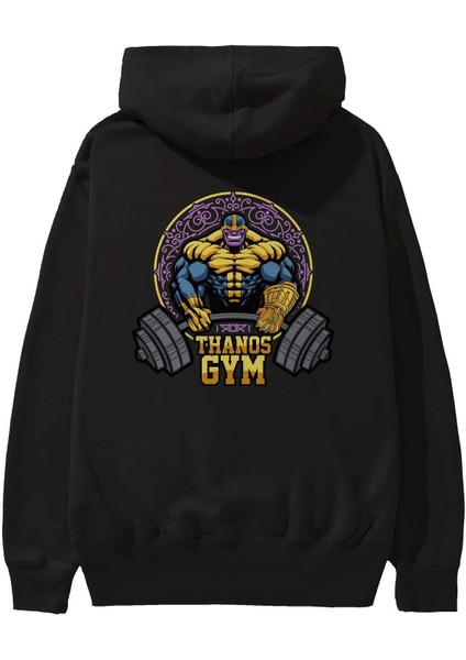 Thanos Gym Arka Baskılı Siyah Oversize Kapüşonlu Sweatshirt Erkek Kadın fiyatları