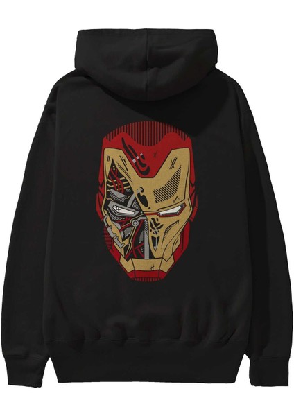 Iron Man (7) Arka Baskılı Siyah Oversize Kapüşonlu Sweatshirt Erkek Kadın fiyatları