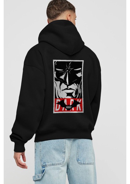 Batman (23) Arka Baskılı Siyah Oversize Kapüşonlu Sweatshirt Erkek Kadın