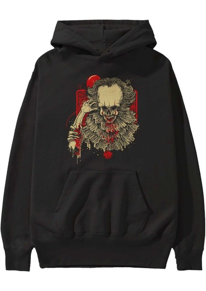 It (2) Ön Baskılı Siyah Oversize Kapüşonlu Sweatshirt Erkek Kadın fiyatları