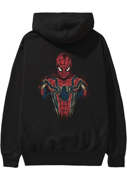 Spiderman (9) Arka Baskılı Siyah Oversize Kapüşonlu Sweatshirt Erkek Kadın fiyatları