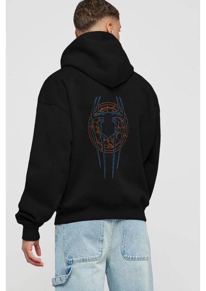Spiderman (30) Arka Baskılı Siyah Oversize Kapüşonlu Sweatshirt Erkek Kadın