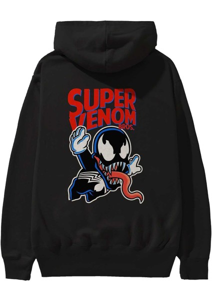 Super Venom Arka Baskılı Siyah Oversize Kapüşonlu Sweatshirt Erkek Kadın fiyatları