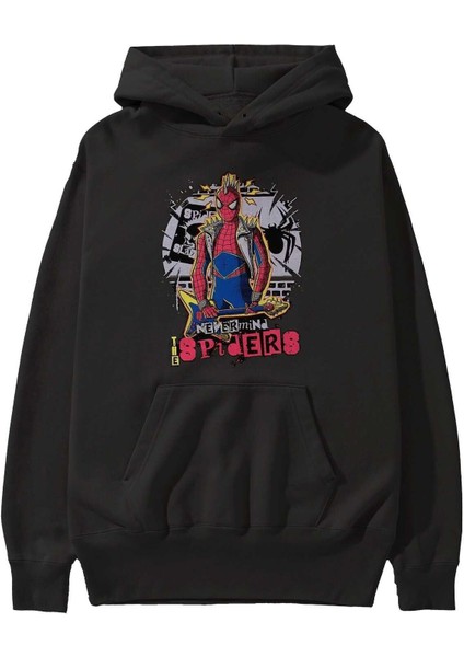 Spiderman Rock Ön Baskılı Siyah Oversize Kapüşonlu Sweatshirt Erkek Kadın fiyatları