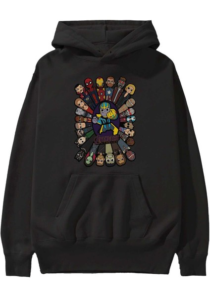 The Avengers (2) Ön Baskılı Siyah Oversize Kapüşonlu Sweatshirt Erkek Kadın fiyatları