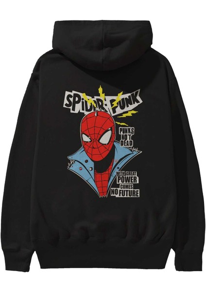 Spiderman (18) Arka Baskılı Siyah Oversize Kapüşonlu Sweatshirt Erkek Kadın fiyatları