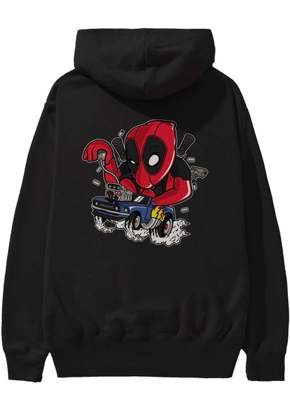 Deadpool (21) Arka Baskılı Siyah Oversize Kapüşonlu Sweatshirt Erkek Kadın fiyatları
