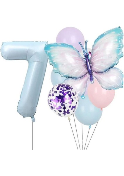 Kelebek Doğum Günü Partisi Balonları, Mavi Yaş Balon Set
