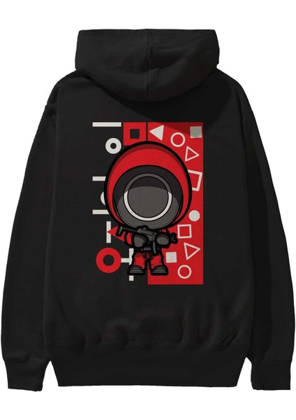 Squid Game (4) Arka Baskılı Siyah Oversize Kapüşonlu Sweatshirt Erkek Kadın