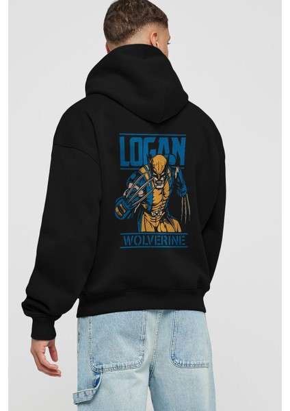 Wolverine Logan Arka Baskılı Siyah Oversize Kapüşonlu Sweatshirt Erkek Kadın