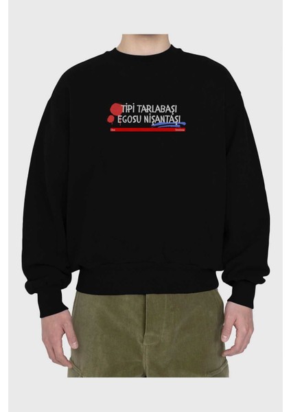 Tipi Tarlabaşı , Egosu Nişantaşı Ön Baskılı Siyah Oversize Sweatshirt Erkek Kadın Bisiklet Yaka fiyatları