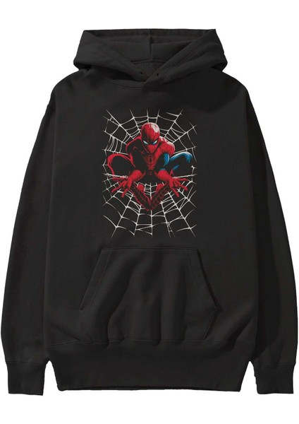 Spiderman (27) Ön Baskılı Siyah Oversize Kapüşonlu Sweatshirt Erkek Kadın fiyatları