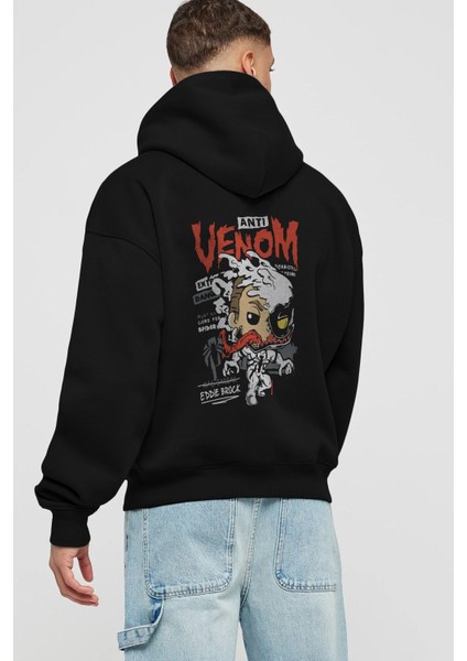 Venom (9) Arka Baskılı Siyah Oversize Kapüşonlu Sweatshirt Erkek Kadın