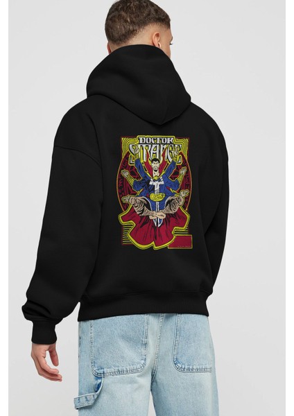 Doctor Strange (1) Arka Baskılı Siyah Oversize Kapüşonlu Sweatshirt Erkek Kadın