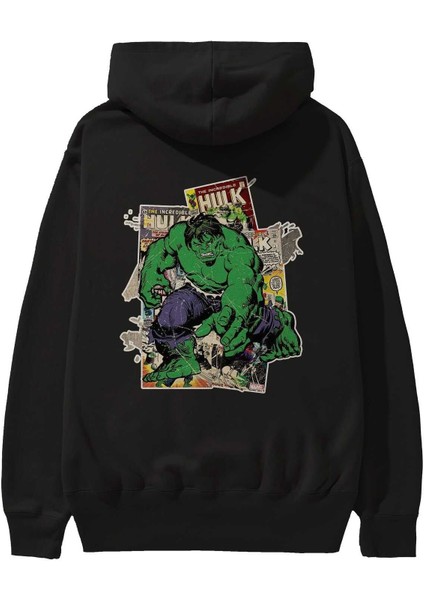 Hulk Arka Baskılı Siyah Oversize Kapüşonlu Sweatshirt Erkek Kadın fiyatları