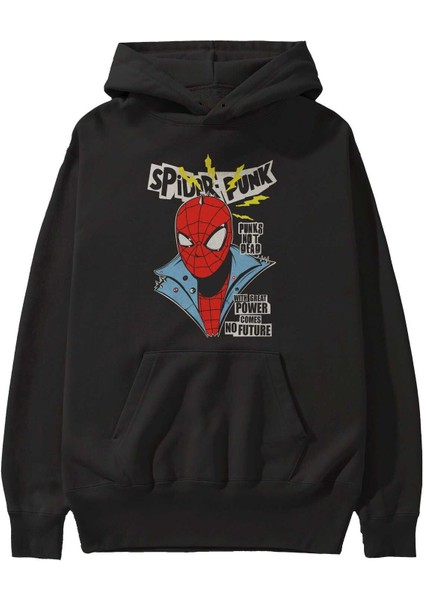 Spiderman (18) Ön Baskılı Siyah Oversize Kapüşonlu Sweatshirt Erkek Kadın fiyatları