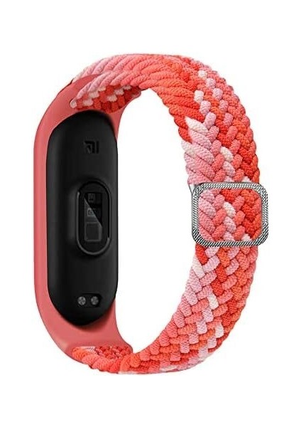 Xiaomi Mi Band 6 Için Mixed Hasır Örme Kordon Kayış, Kırmızı