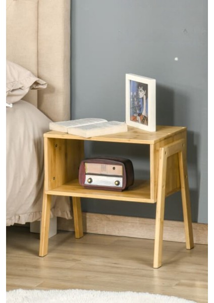 Dekoratif Bambu 2 Katlı Raflı Yan Sehpa Ve Komodin Sehpa 43x42x32,5 Cm fiyatları