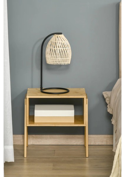 Dekoratif Bambu 2 Katlı Raflı Yan Sehpa Ve Komodin Sehpa 43x42x32,5 Cm modelleri