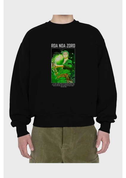 Roronoa Zoro 5 Ön Baskılı Siyah Oversize Sweatshirt Erkek Kadın Bisiklet Yaka fiyatları