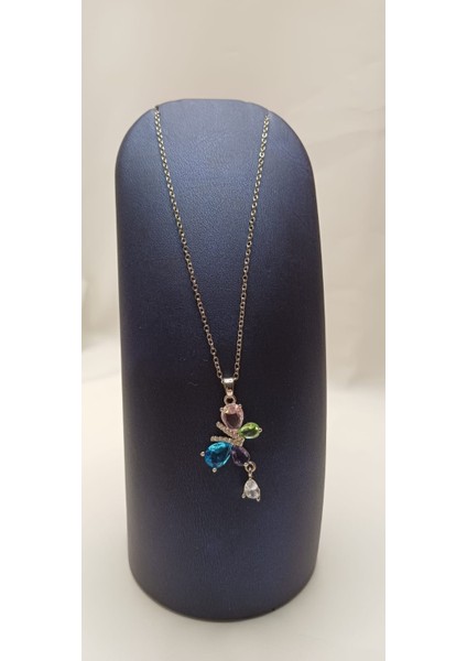 316LRENKLİ Taşlı Serçe Kadın Çelik Kolye