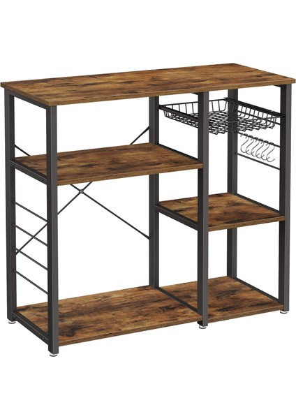 Alinru Mutfak Fırın Rafı, Kahve Bar, Mikrodalga Fırın Standı, Çelik Çerçeveli, Tel Sepet, 6 Kanca, Mini Fırın, Baharat Gereçleri, Endüstriyel, Rustik Kahverengi ve Siyah KKS90X